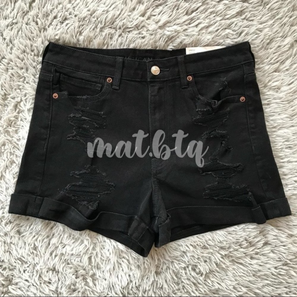 American Eagle Outfitters Black Distressed Denim Mom Short